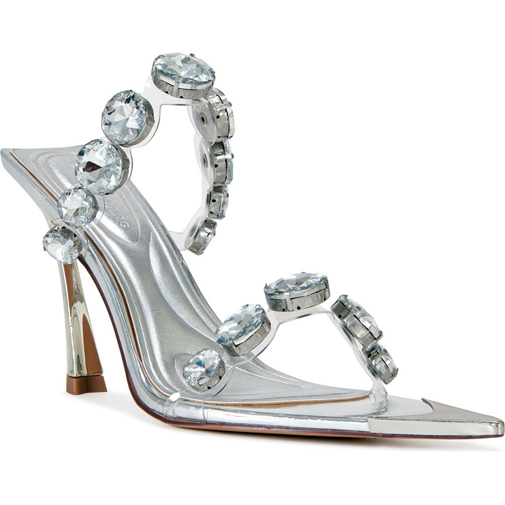 Azalea Wang size 7.5 Silver Jeweled Strappy High Heel Sandal - Women